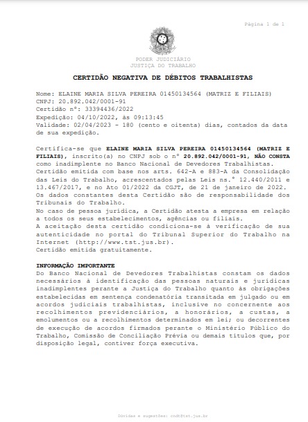 CND Débitos Trabalhistas